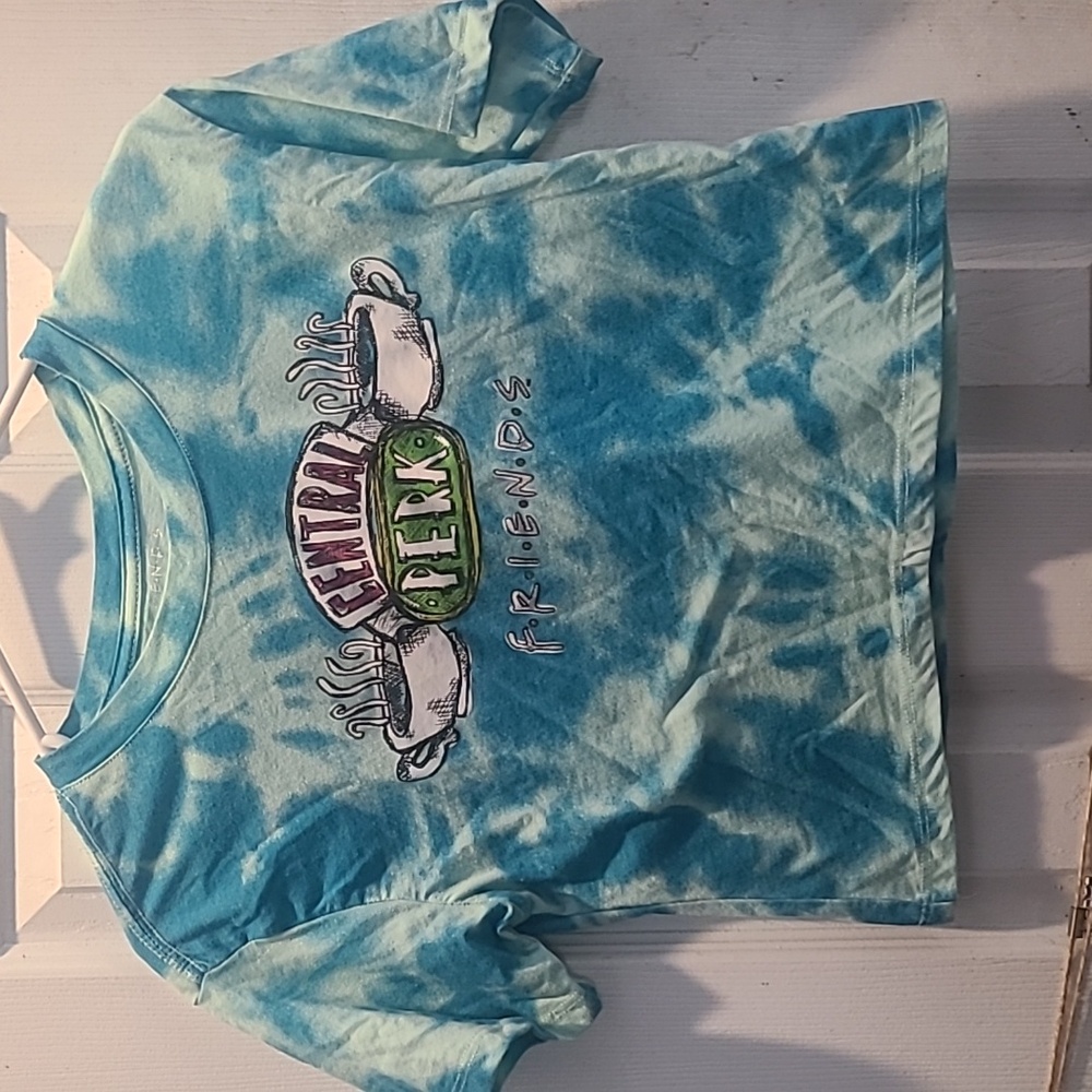 Tye dye blue and white friends crop shirt